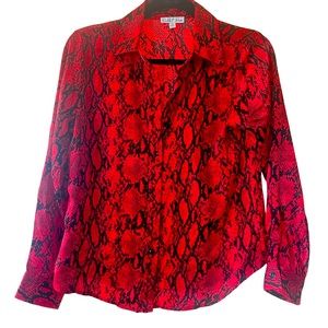 Rabbit rose red snake print button down